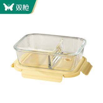 双枪（Suncha）  玻璃饭盒微波炉加热专用碗上班带饭餐盒 黄餐盒两分格