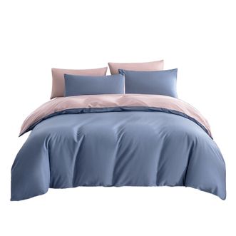 京东京造  24支纯棉仿麻空气洗四件套  暮霞蓝紫  1.8米床  A类被套床单枕套