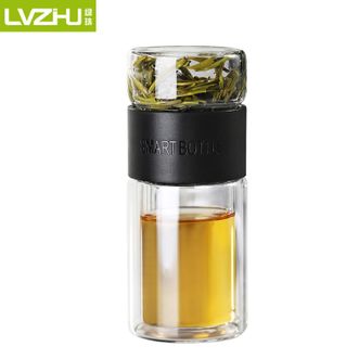 绿珠（lvzhu）   200ml容量茶水分离泡茶杯 品茗玻璃杯带304不锈钢茶隔 男女士商务办公便携功夫水杯旅行泡茶水杯 黑色