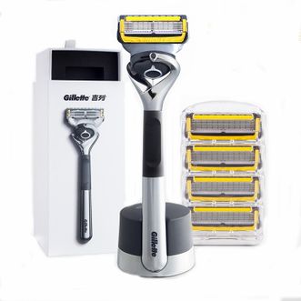 吉列(Gillette)手动剃须刀锋隐致护引力盒（1刀架+5刀头+磁力底座）（新老包装随机发货）
