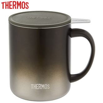 膳魔师（THERMOS）  400ml容量茶漏把手杯 商务办公泡茶杯 配镀钛单耳茶漏 咖啡杯马克杯家用办公室用简约泡茶水杯 入夜棕