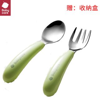 babycare  宝宝自主进食316L不锈钢辅食勺短柄训练学吃饭叉勺【可备注颜色，不备注随机发】