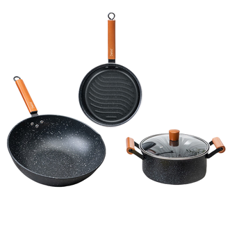 德铂（Debo）  锅具套装麦饭石色精铁 三件