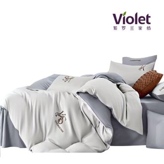 紫罗兰  欧罗拉AB版四件套 超细纱绒亲肤床品件套 200x230cm（蓝灰色）