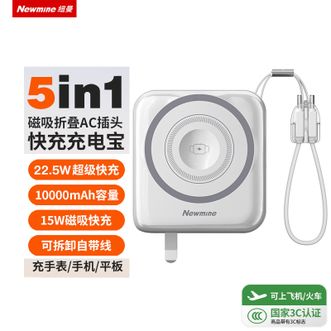 纽曼（Newmine）  自带线充电宝三合一带数显移动电源超级快充小巧便携磁吸快充AC墙插-AL101 3C认证