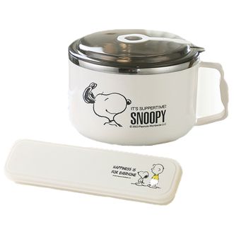 史努比（SNOOPY）  1000ml不锈钢泡面碗+餐具便当饭盒双层隔热餐盒小号HJS-9125-1