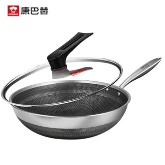 康巴赫  双面花蜂窝32cm炒锅 不锈钢炒菜锅防粘煎炒锅爆炒锅烹饪锅CYS32S2