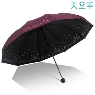 天堂伞  双人十骨全钢加大加固雨伞三折叠抗风晴雨伞 城市天空