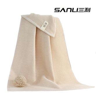 三利 精梳棉侘寂蜂巢浴巾 68×140cm 白茶290g单条装 JS313