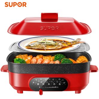 苏泊尔（SUPOR）  电火锅5.5L大容量多功能料理锅加深麦饭石色不粘锅煎烤煮涮一体锅 JD3424D808 (带蒸格)