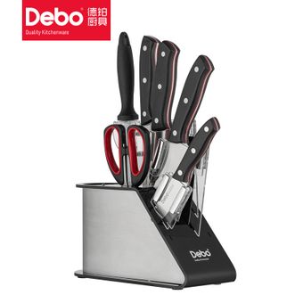 德铂Debo不锈钢刀具套装7件套厨房砍骨刀切片刀水果刀磨刀棒刀具刀剪用品