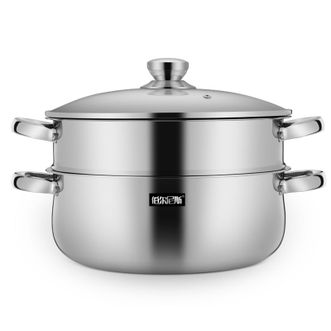 伯尔尼斯  双层双耳蒸锅30cm家用厨房不锈钢燃气煤气电磁炉通用锅具