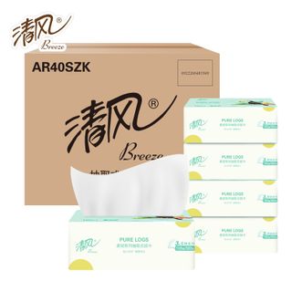 清风  柔韧系列亲肤抽纸3层100抽24包（整箱）湿水不易破抽取式纸巾卫生纸餐巾纸
