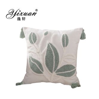逸轩/yixuan  民宿软装复古抱枕靠背枕单只 圈绒流苏蜗牛花兰