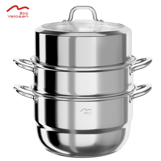温仑山  蒸锅 家用蒸煮炖汤锅 大容量不锈钢三层蒸锅30cm蒸笼燃气通用