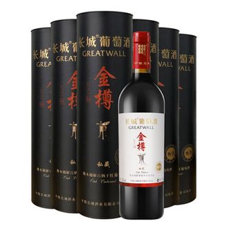 长城（GreatWall）  金樽私藏甄选橡木桶解百纳干红葡萄酒  圆筒红酒750ml*6瓶装