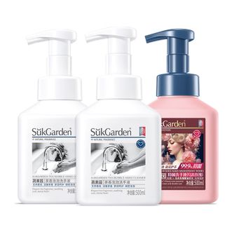 蔬果园/SukGarden  茶香泡泡+乌木玫瑰抑菌洗手液500ml*3瓶(2瓶茶香+1瓶玫瑰香）