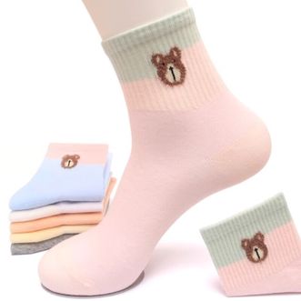 浪莎   高棉时尚女袜  混色均码6双  纯棉中筒袜秋冬10a抗菌防臭吸汗袜子