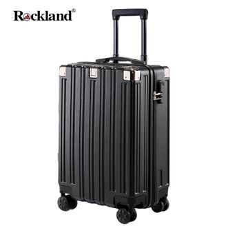 洛克兰/ROCKLAND  先锋系列拉链轻箱款前置挂钩硬箱行李箱 男女结实耐用拉杆箱旅行箱 拉链-黑色28寸