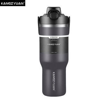 康知缘/KANGZYUAN  灰色-汽车保温杯1000mL 一杯双饮便携出行保温杯 大容量锁冷保温水杯 防滑耐磨不锈钢杯子