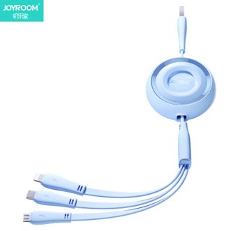 机乐堂/Joyroom  缤纷系列三合一迷你伸缩线 S-A40 1米三合一数据线 3.5A手机快充一拖三usb充电器线 蓝色