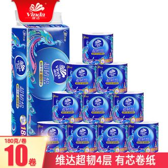 维达  有芯卷纸  棉韧卫生纸  家用4层厚实亲肤不易破纸巾  4层180克/卷  新旧包装随机发