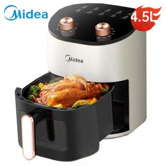 美的/Midea  空气炸锅  4.5L家用可视实用大容量全自动不用翻面烤箱 双旋钮简易操控 【盘桶合一无烤盘】  KZE4588TQ