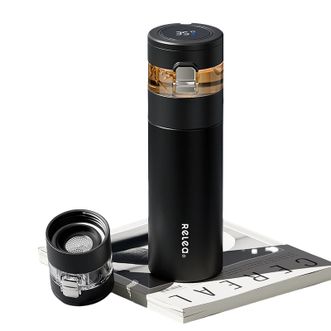 物生物  智能保温杯女士茶水分离杯316L不锈钢保温杯 冷茶清黑 470ml JV012432-0470-ES00