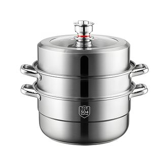 炊大皇（COOKER KING）  304不锈钢蒸锅 计时器定时家用三层加厚加高食品级大容量锅