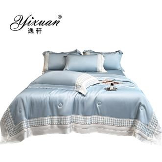 逸轩/yixuan  莫兰迪色系水洗亲肤四件套 数码边夏被被套床单四季通用床品 莫兰迪-湖水蓝