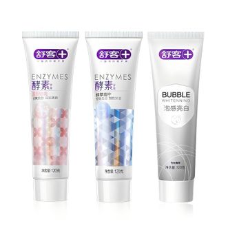 舒客  酵素专研美白牙膏亮白牙齿清新口气家庭装 【温和亮白】 青柠+樱花+泡感 120g*3支