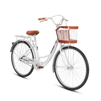 永久（FOREVER） 城市自行车女式钢架低跨度通勤车单速大容量车篮都市买菜车学生 26寸充气胎 白色