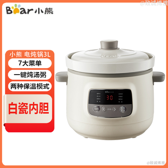 小熊/Bear  电炖锅电炖盅煲汤锅炖汤锅煮粥锅3L容量多功能
