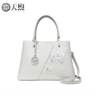 天煦/PMSIX  女包新款时尚包大容量手提包刺绣牛皮斜挎包女士P120348