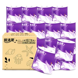 顺清柔压花有芯卷纸4层110gx27卷（整箱销售）
