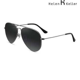 海伦凯勒（Helen Keller）  太阳镜开车蛤蟆镜时尚出街墨镜男H1284 枪色框+烟灰色P02 男 韩版潮流偏光太阳镜