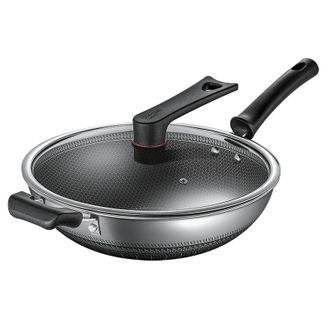 炊大皇（COOKER KING）  316不锈钢炒锅双面蜂窝纹不粘炒菜锅32cm CG32SY