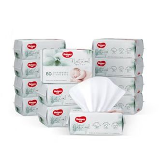 好奇/Huggies  天然植物柔巾80抽12包加厚婴儿棉柔巾干湿两用