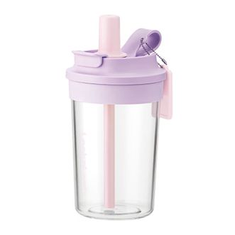乐扣乐扣  奶芙咖啡杯420mL紫色吸管直饮两用Tritan塑料便携男女学生水杯子ABF892-PUP