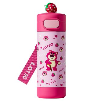 迪士尼（Disney）  草莓熊款保温水壶 430ml容量 316不锈钢保温杯 卡通公仔提绳 直饮水杯 保温水壶