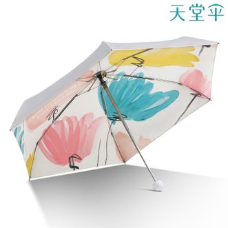 天堂伞  花意印花8骨三折叠高效防晒遮阳伞钛银降温拒水晴雨两用伞