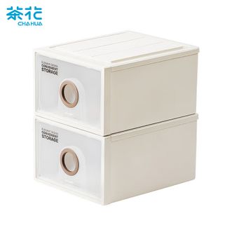 茶花  收纳箱 大号收纳盒内衣整理箱子储物箱抽屉式单层收纳柜40L两只装 990052