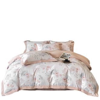 宜恋  全棉双版边磨毛四件套 柔软不掉毛 高端款1.8米床适用  200*230cm 花舞锦元YS