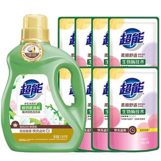 超能  植沐悦色洗衣液2.38kg+柔顺舒适洗衣液500g*8袋（补充装）护衣 防串色 绿色风铃草香 多效合一洗衣液