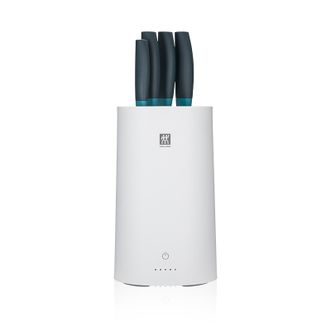 双立人（ZWILLING）  紫外线智能除菌刀架5件套（白色+蓝莓色）