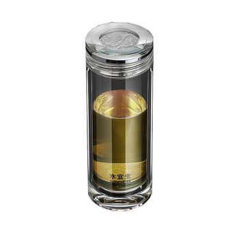 水宜生  双层弱碱性泡茶杯 浮雕银币杯380ml礼盒装