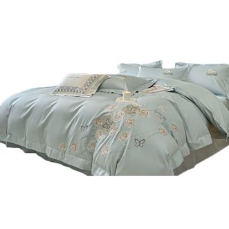 恒源祥  全棉四件套100%纯棉60支长绒棉轻奢家用宿舍被套床单套装床上用品 飘蓝 1.5m床单款（被套200*230cm）