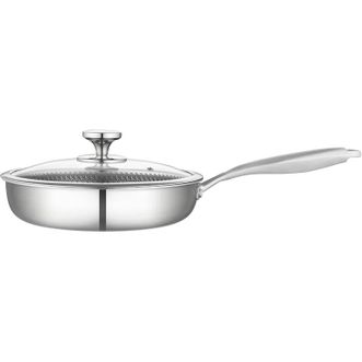 Debo  德铂瑞兹304不锈钢平底锅煎锅燃气电磁炉通用 升级款-带盖 28cm