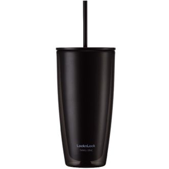 乐扣乐扣（LOCK&amp;LOCK）  双层吸管塑料杯  HAP507  黑色750ML  简约桌面办公学生