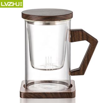 绿珠（lvzhu）   玻璃把手杯300mL 居家办公泡茶杯茶水分离耐热透明玻璃水杯-方把手